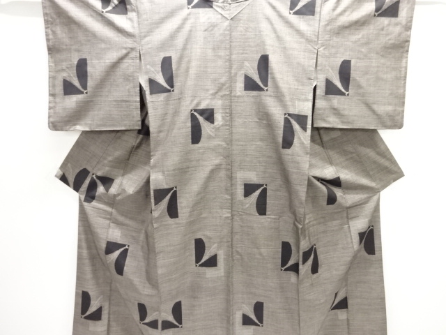 JAPANESE KIMONO / DORO OSHIMA TSUMUGI (9 maruki) / WOVEN ABSTRACT PATTERN 